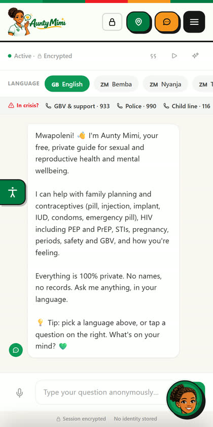The Aunty Mimi chat, open